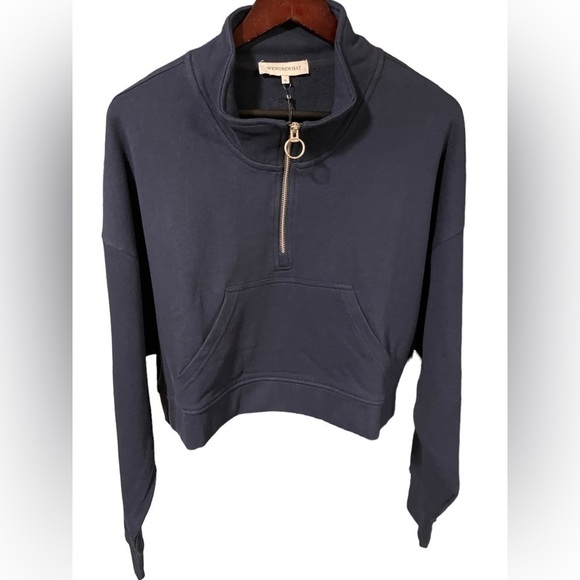 NWT WEWOREWHAT cropped Knit half zip Sweatshirt in Midnight Blue Size XL Womens - Picture 4 of 16